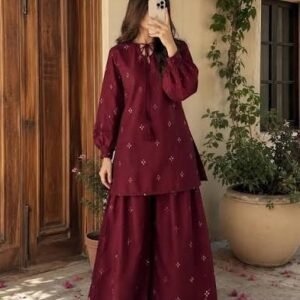 Shaam Plum Embroidered Viscose 3-Piece